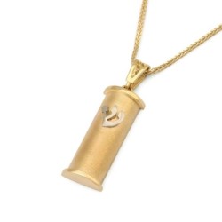 Luxury 14K Gold Mezuzah Case Shin Pendant Necklace