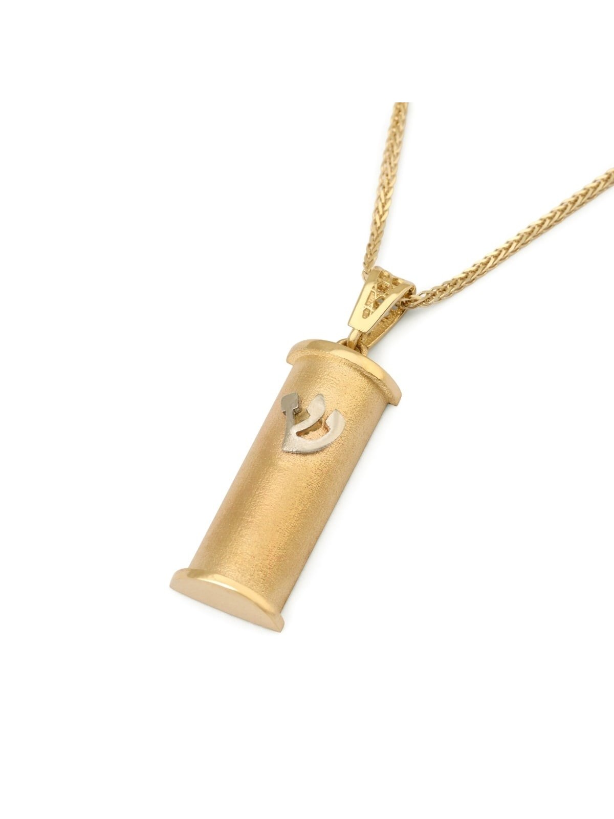 Collier de luxe avec pendentif tibia et étui Mezuzah en or 14 carats