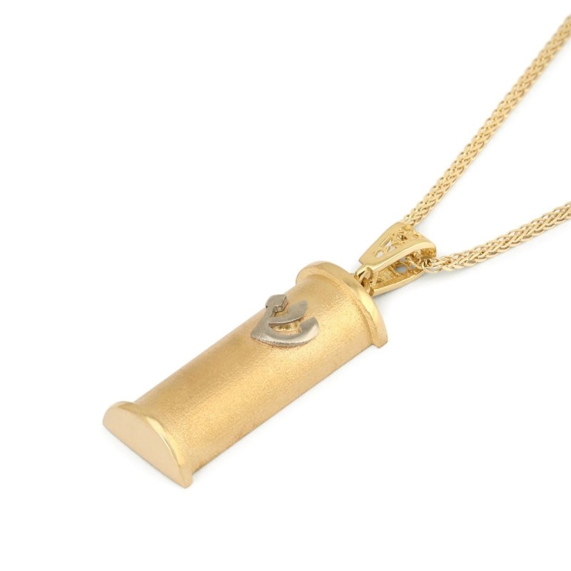 Collier de luxe avec pendentif tibia et étui Mezuzah en or 14 carats