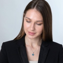 Women's Silver Sterling Star of David Pendant Necklace with Beautiful