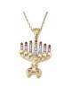 Pendentif menorah à 7 branches pour femme en or 14 carats avec diamants et rubis