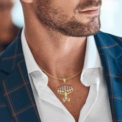 14K Gold Women's 7-Branch Menorah Pendant with Diamonds and Rubies