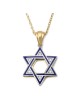 14K Gold & Diamond Blue Enamel Star of David Pendant Necklace