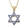 14K Gold & Diamond Blue Enamel Star of David Pendant Necklace