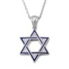 14K Gold & Diamond Blue Enamel Star of David Pendant Necklace