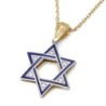 14K Gold & Diamond Blue Enamel Star of David Pendant Necklace