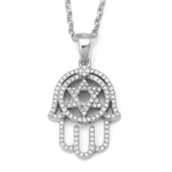 14K Gold Hamsa and Star of David Pendant with Diamonds for Women