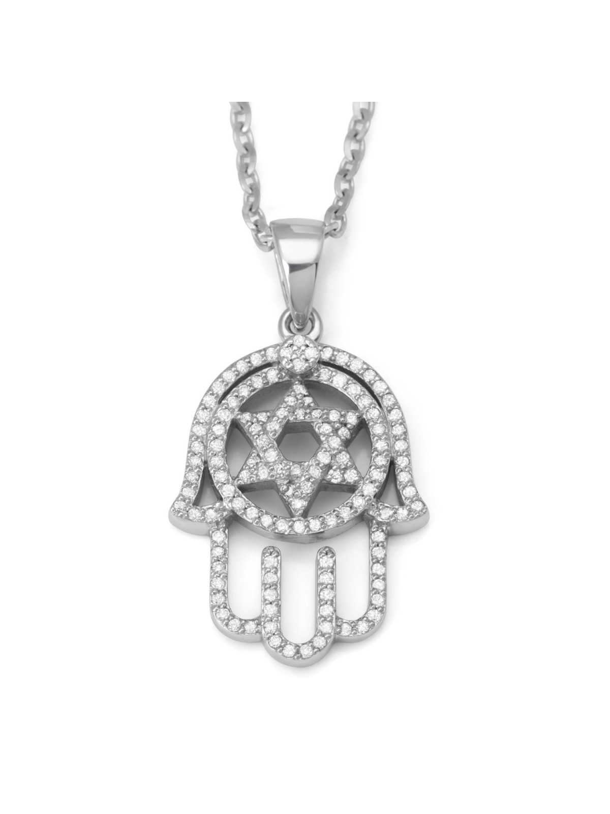 Pendentif Hamsa et étoile de David en or 14 carats avec diamants pour femme
