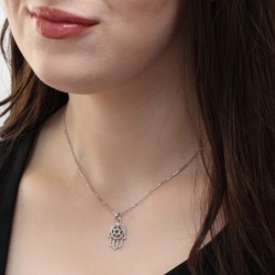 14K Gold Hamsa and Star of David Pendant with Diamonds for Women