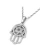 14K Gold Hamsa and Star of David Pendant with Diamonds for Women
