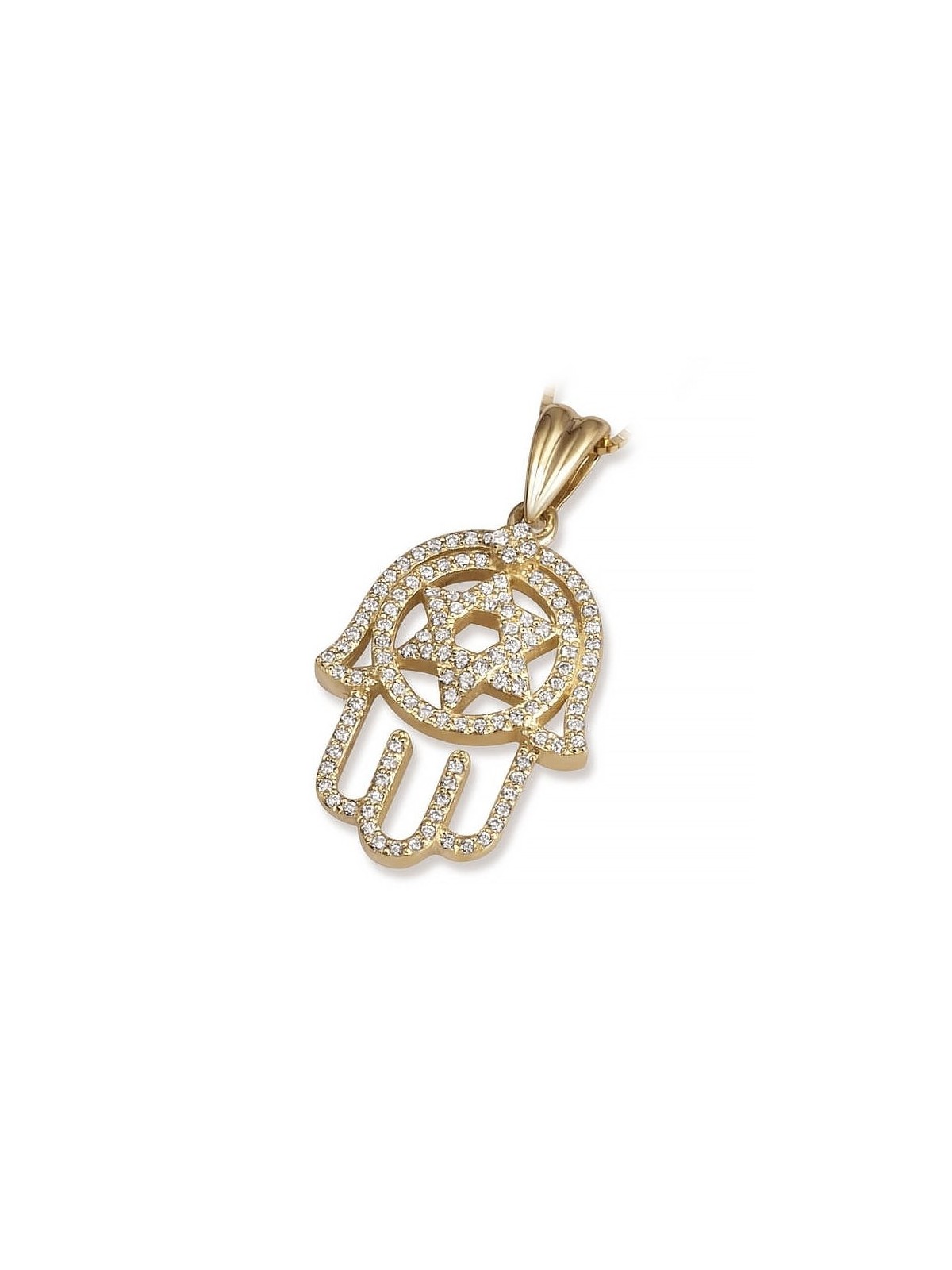 14K Gold Hamsa and Star of David Pendant with Diamonds for Women