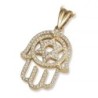 14K Gold Hamsa and Star of David Pendant with Diamonds for Women