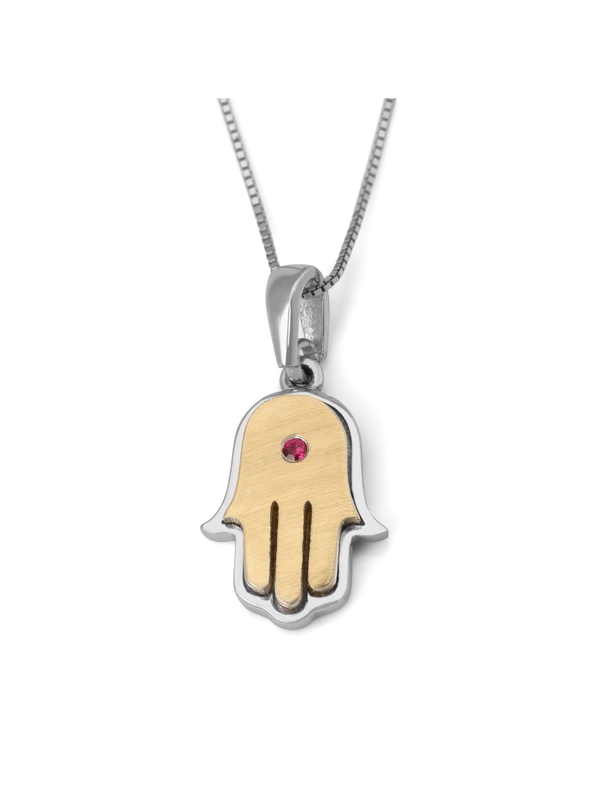 14K Gold Women's Two-Tone Double Hamsa Pendant with Ruby