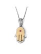 14K Gold Women's Two-Tone Double Hamsa Pendant with Ruby