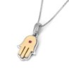14K Gold Women's Two-Tone Double Hamsa Pendant with Ruby