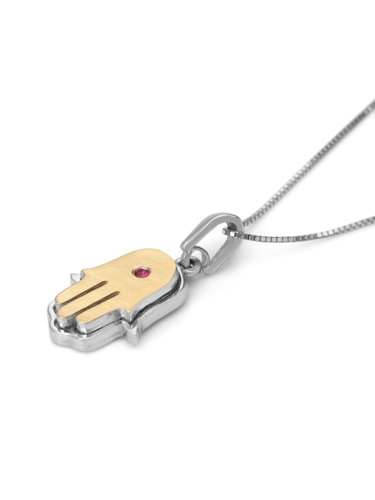14K Gold Women's Two-Tone Double Hamsa Pendant with Ruby