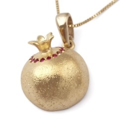 Three-Dimensional Ruby Stone-Accented 14K Yellow Gold Pomegranate Pend