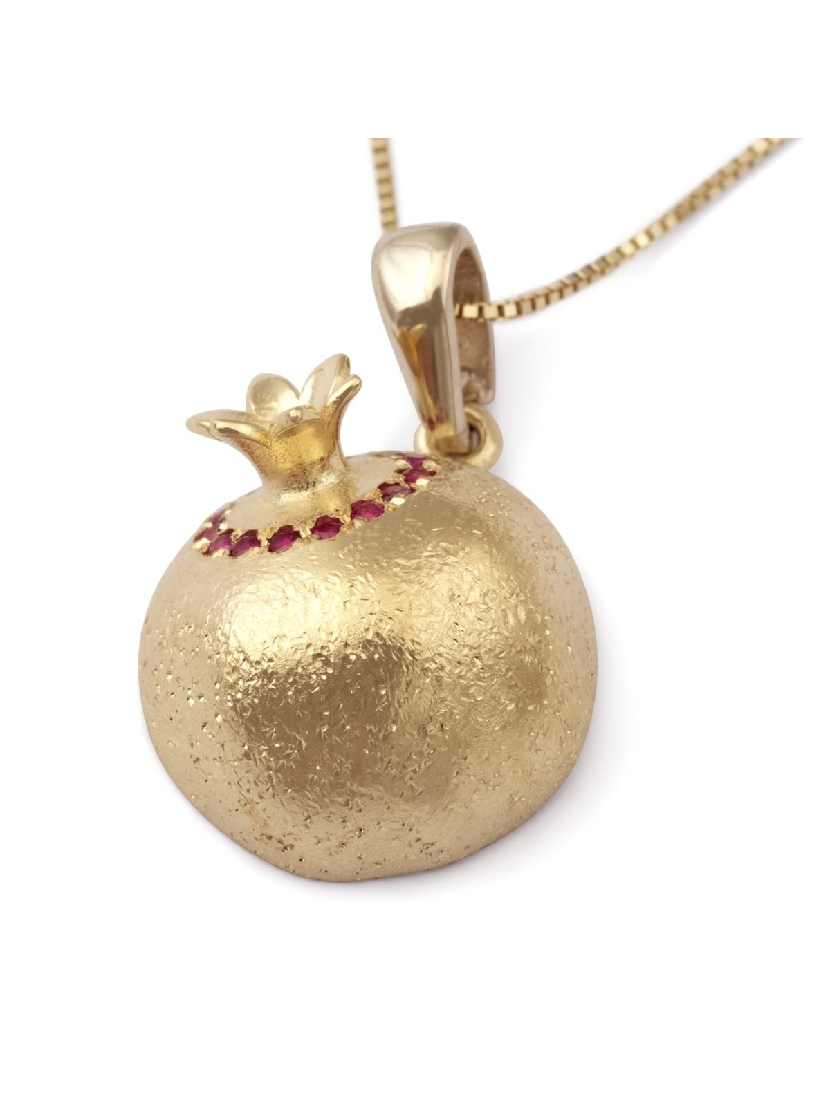 Pendentif grenade en or jaune 14 carats orné de rubis tridimensionnel
