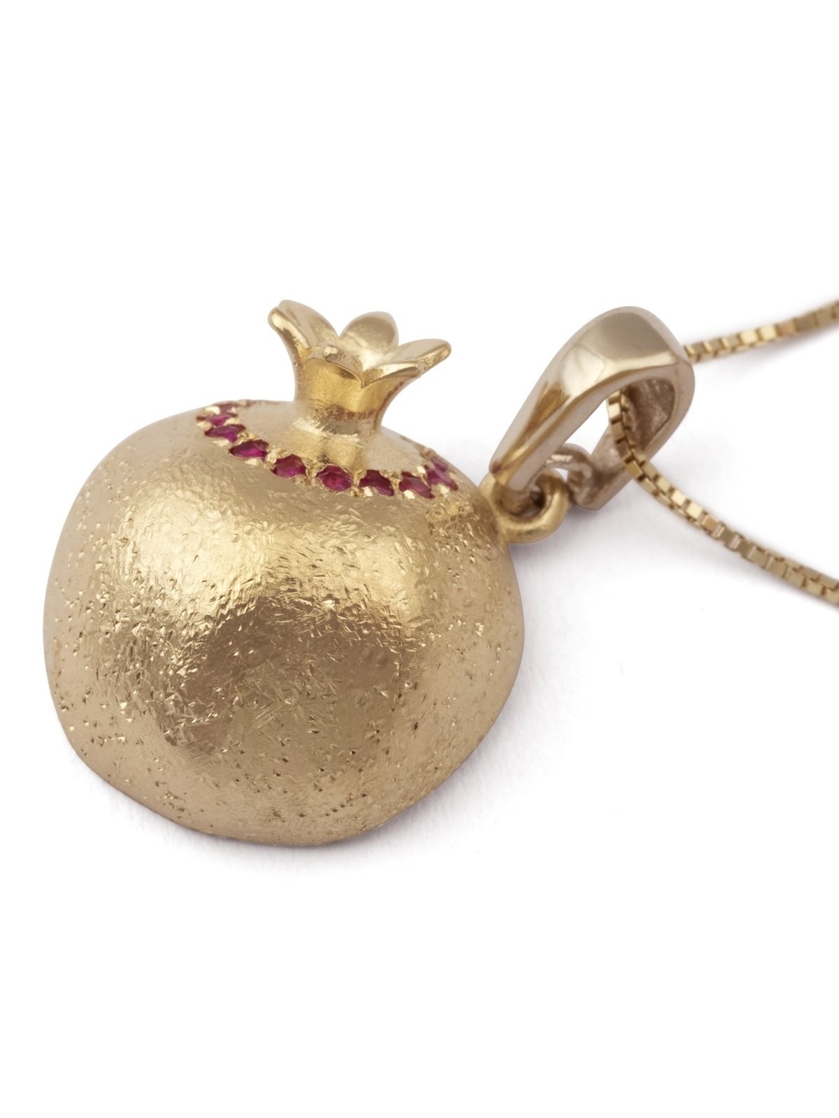 Three-Dimensional Ruby Stone-Accented 14K Yellow Gold Pomegranate Pend