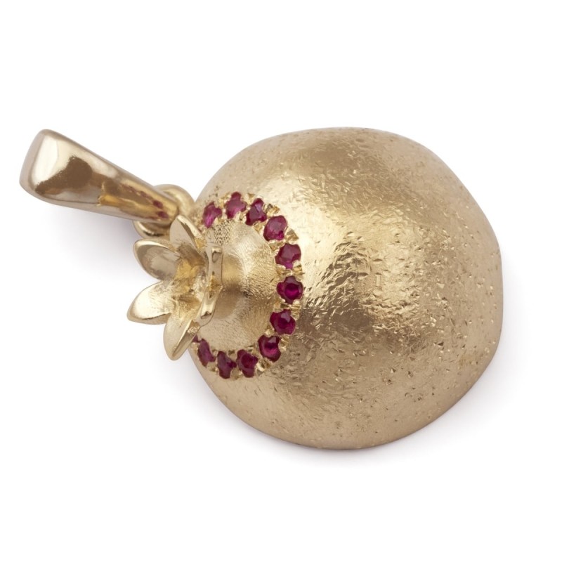 Three-Dimensional Ruby Stone-Accented 14K Yellow Gold Pomegranate Pend