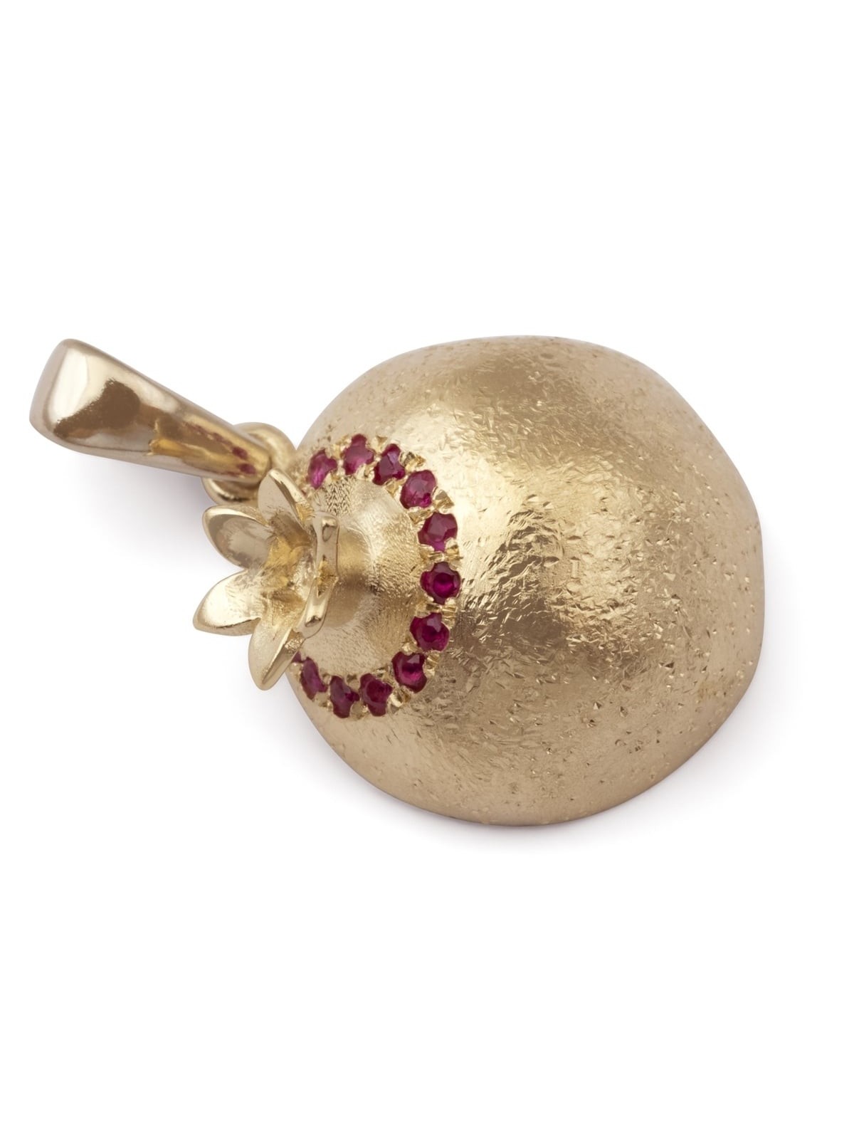 Three-Dimensional Ruby Stone-Accented 14K Yellow Gold Pomegranate Pend