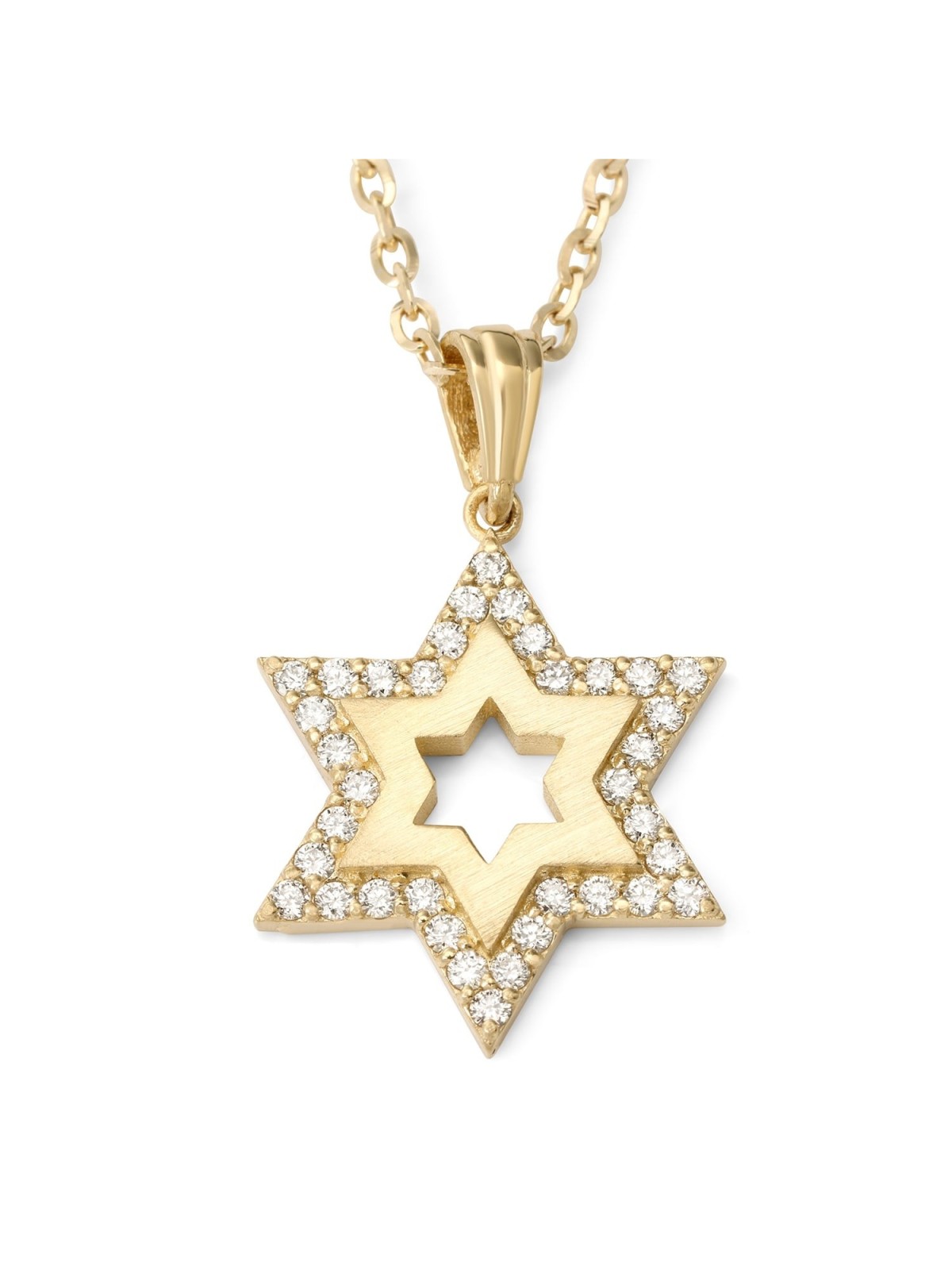 Collier pendentif étoile de David en or 14 carats pour femme avec diamants blancs