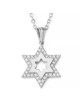 14K Gold Star of David Necklace Pendant for Women with White Diamonds