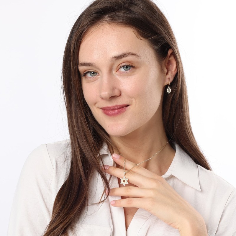 Collier pendentif étoile de David en or 14 carats pour femme avec diamants blancs