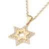 14K Gold Star of David Necklace Pendant for Women with White Diamonds