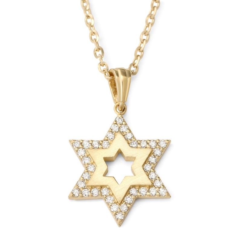 Collier pendentif étoile de David en or 14 carats pour femme avec diamants blancs