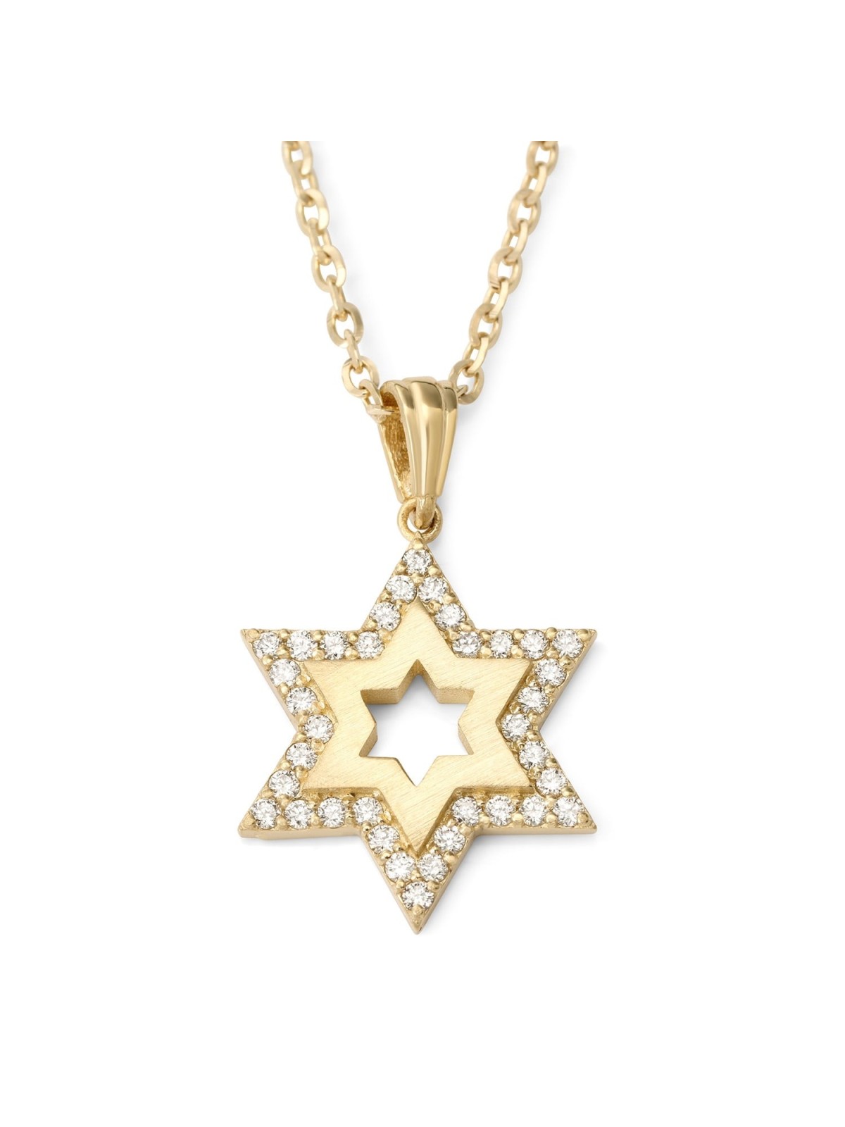 14K Gold Star of David Necklace Pendant for Women with White Diamonds