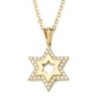 14K Gold Star of David Necklace Pendant for Women with White Diamonds