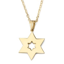 14K Gold Star of David Necklace Pendant for Women with White Diamonds