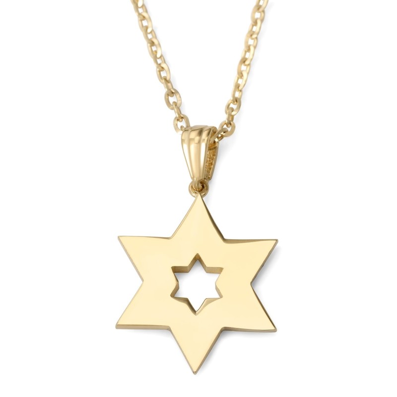 Collier pendentif étoile de David en or 14 carats pour femme avec diamants blancs