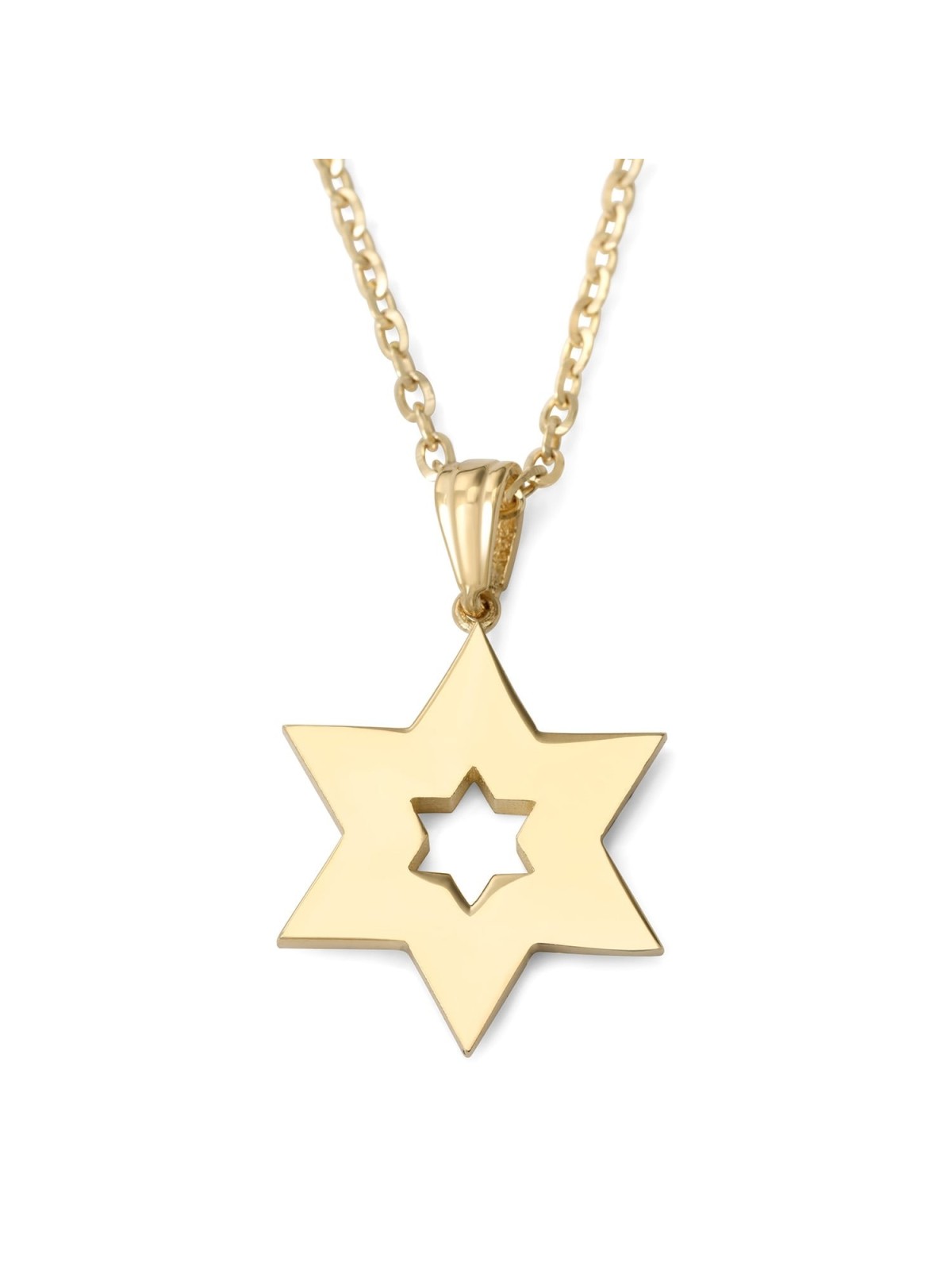 14K Gold Star of David Necklace Pendant for Women with White Diamonds