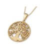 Deluxe 14K Yellow Gold Tree of Life Pendant Necklace With Colorful Hos