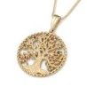 Deluxe 14K Yellow Gold Tree of Life Pendant Necklace With Colorful Hos