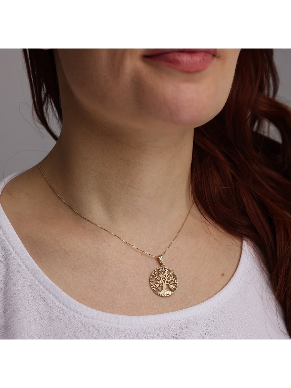Collier pendentif arbre de vie de luxe en or jaune 14 carats avec hos colorés