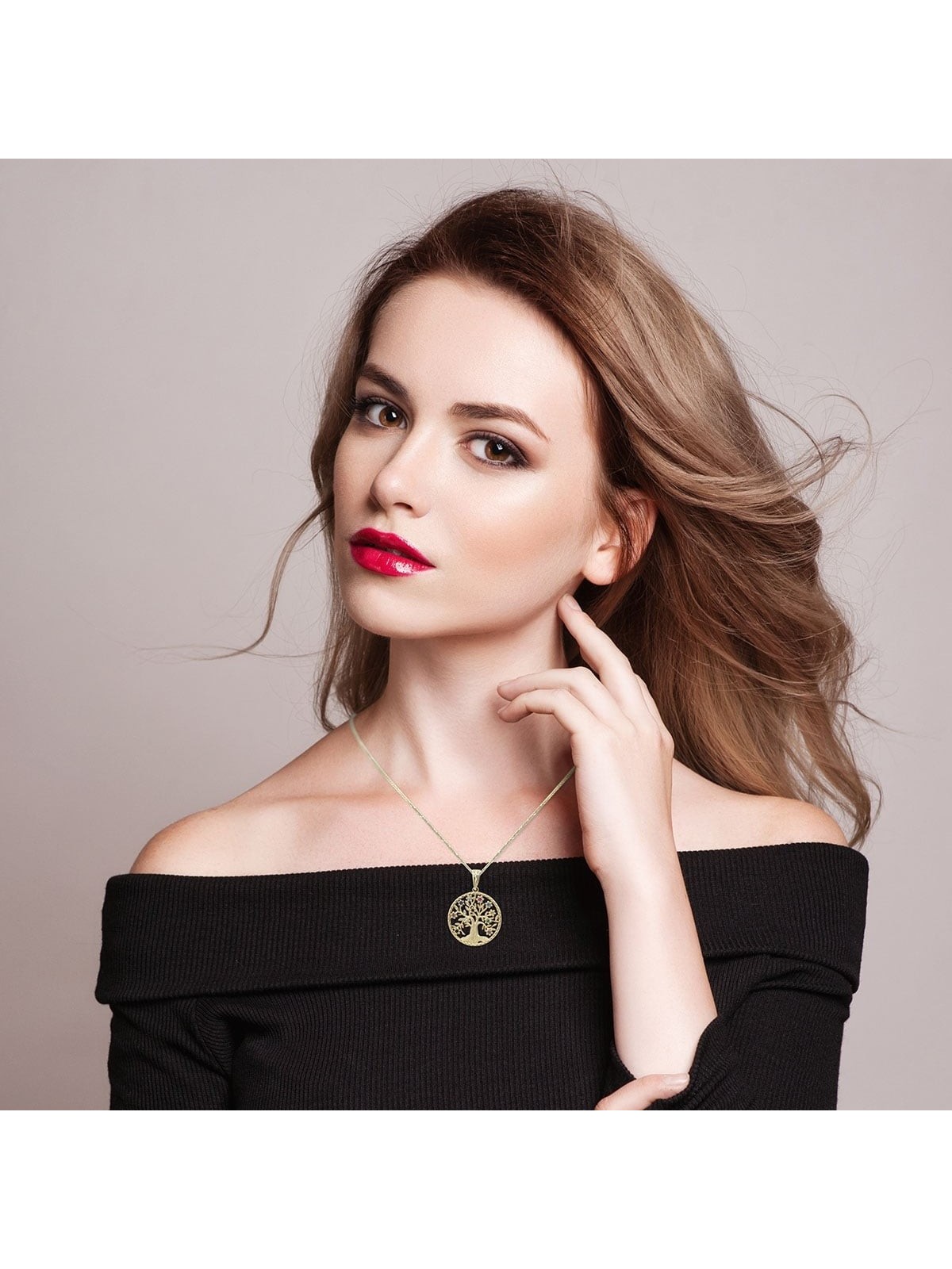 Collier pendentif arbre de vie de luxe en or jaune 14 carats avec hos colorés