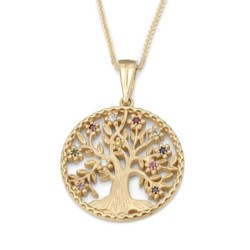 Deluxe 14K Yellow Gold Tree of Life Pendant Necklace With Colorful Hos