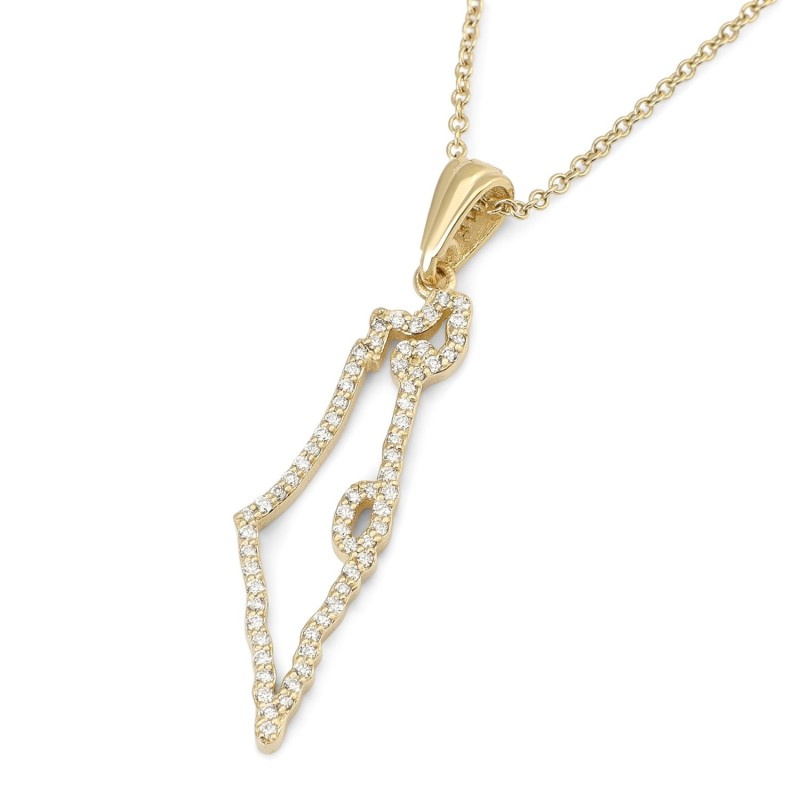 תליון מפת ישראל לנשים 14K זהב מרופד ביהלומים - צבע אופ