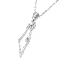 14K Gold Women's Map of Israel Pendant Lined with Diamonds - Color Opt