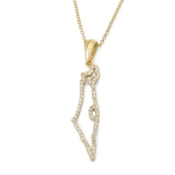 14K Gold Women's Map of Israel Pendant Lined with Diamonds - Color Opt