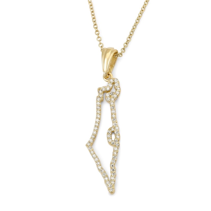 14K Gold Women's Map of Israel Pendant Lined with Diamonds - Color Opt