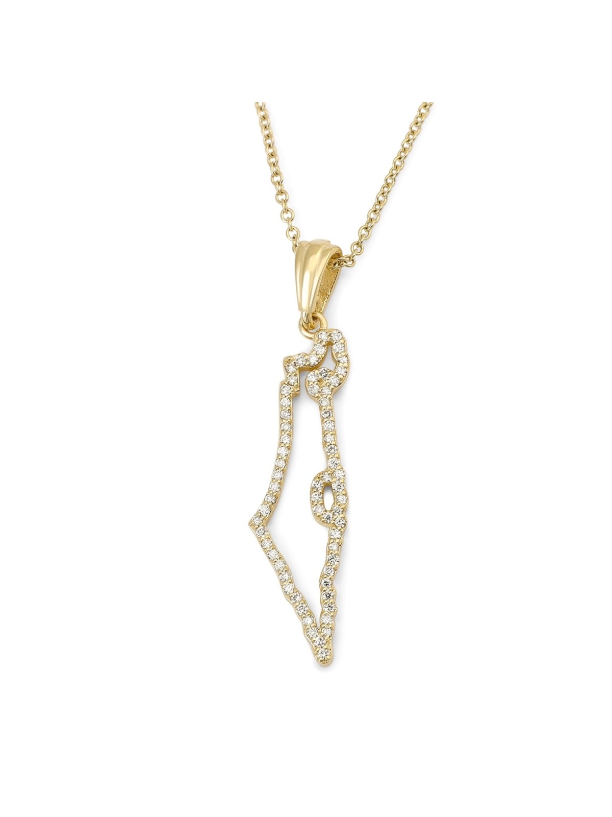 Pendentif carte d'Israël en or 14 carats pour femme doublé de diamants - Couleur opt