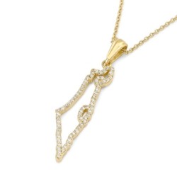 14K Gold Women's Map of Israel Pendant Lined with Diamonds - Color Opt