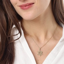 14K Gold Unisex Chai and Star of David Pendant