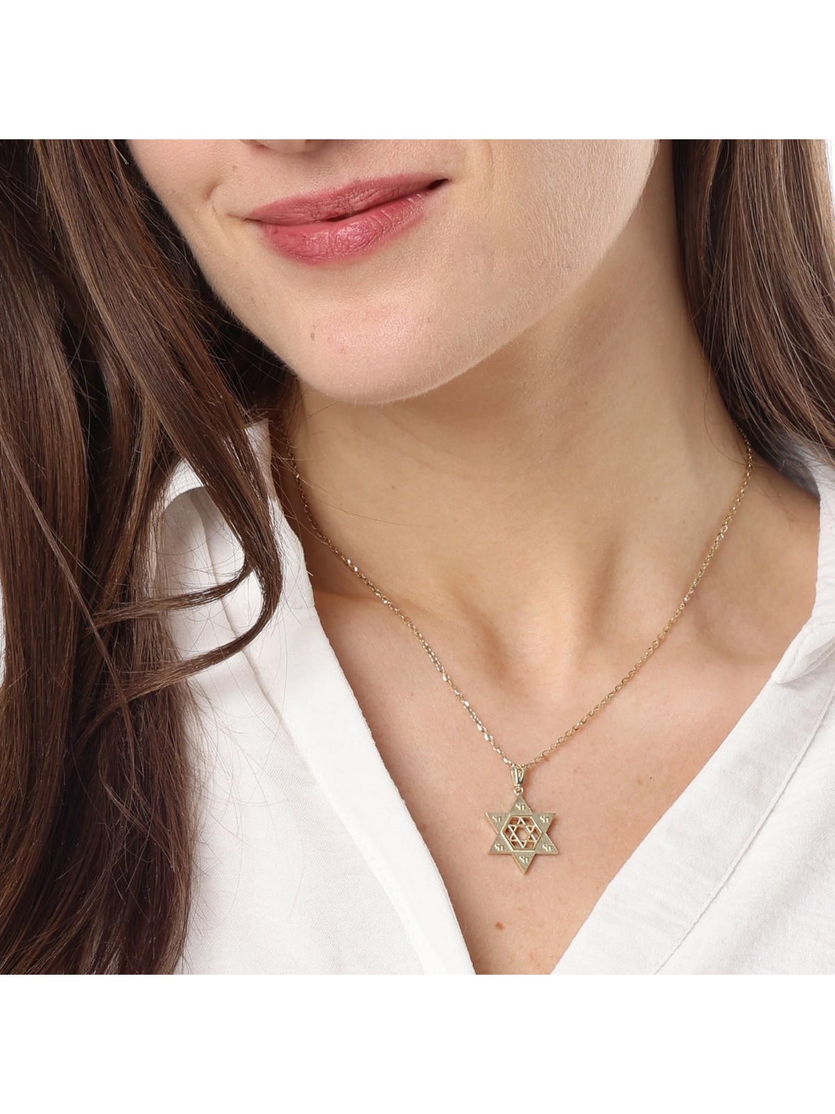 14K Gold Unisex Chai and Star of David Pendant