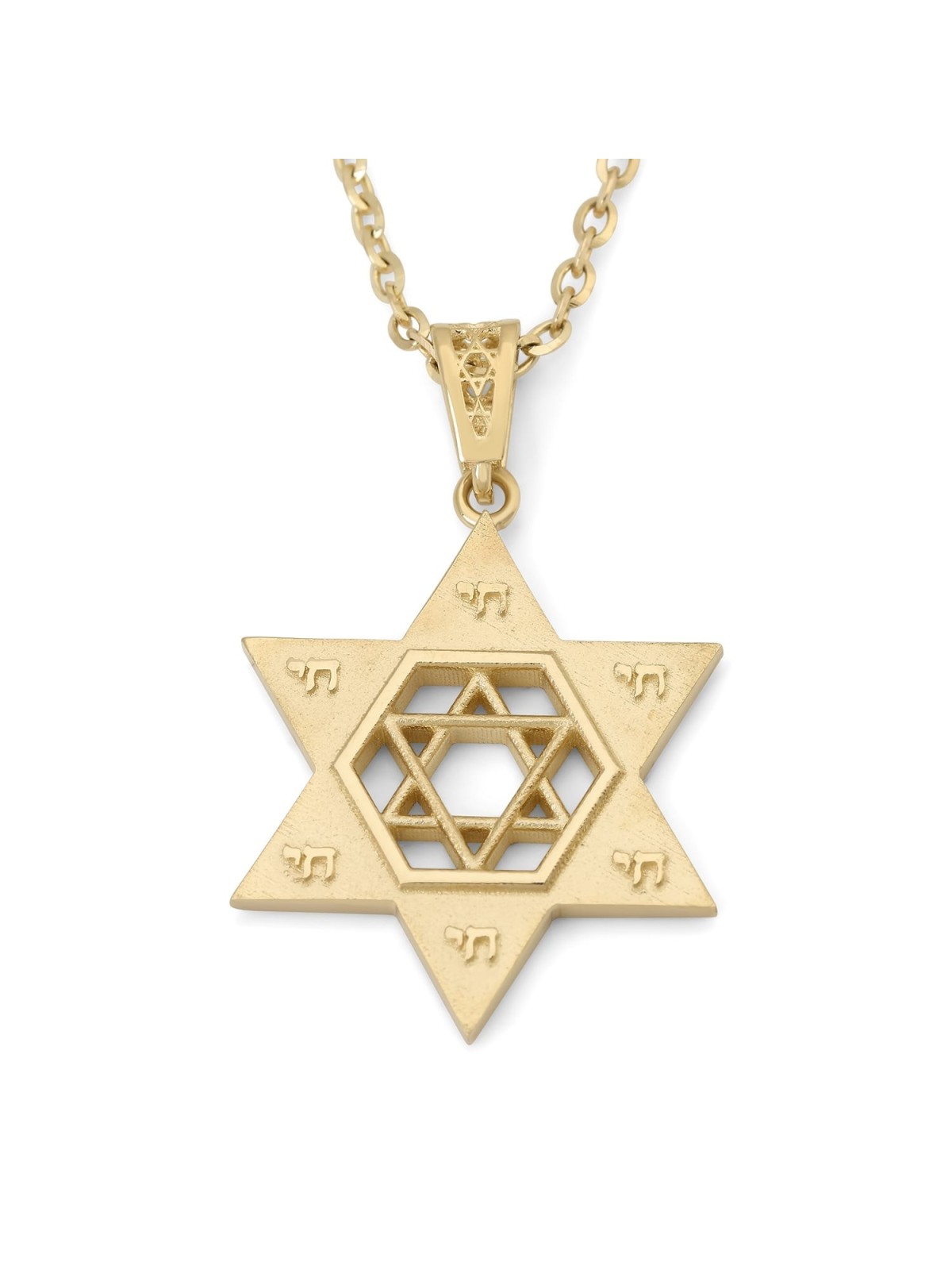 14K Gold Unisex Chai and Star of David Pendant