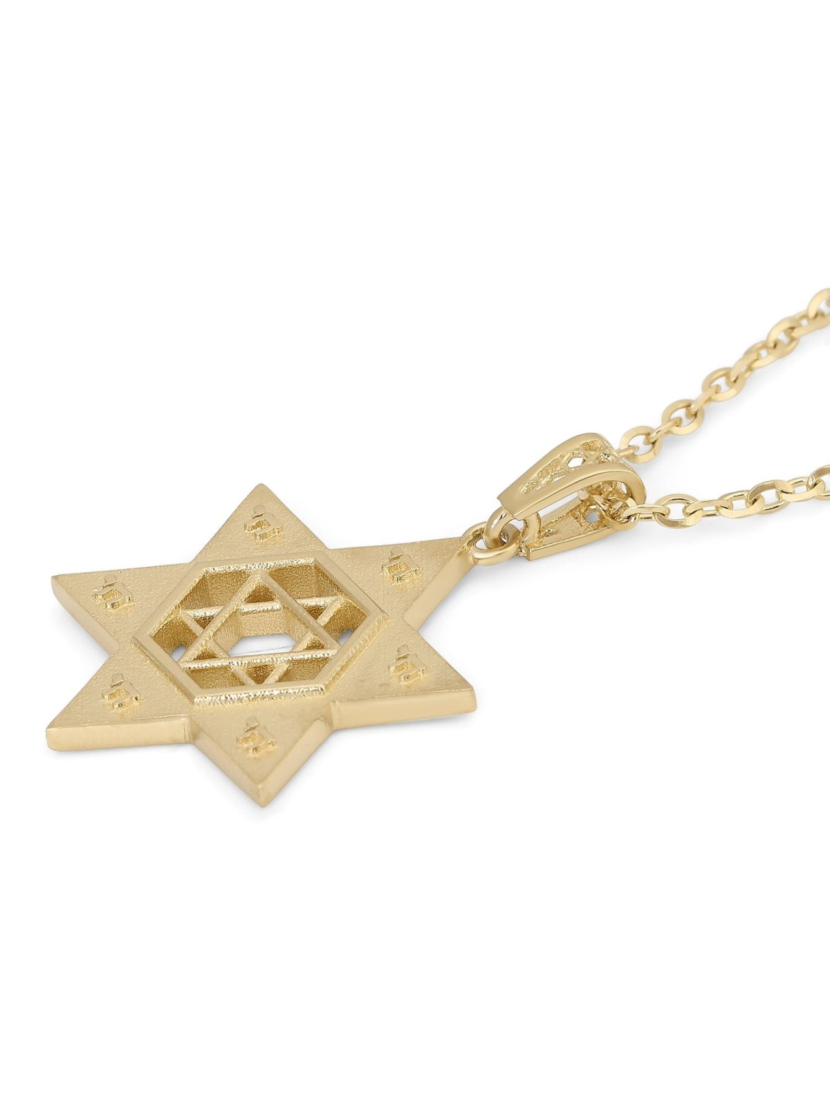 14K Gold Unisex Chai and Star of David Pendant